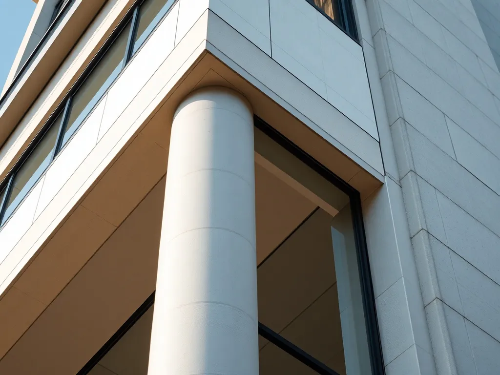 A close-up technical shot of a modern building facade with c