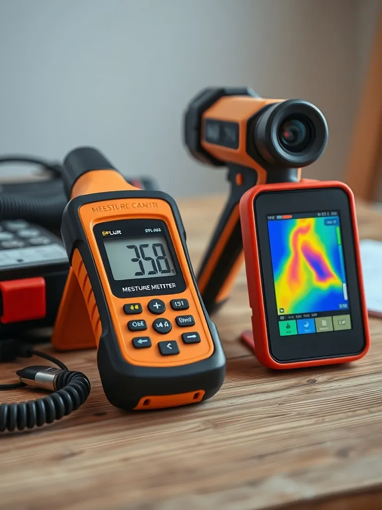Close up of a professional moisture meter and thermal camera